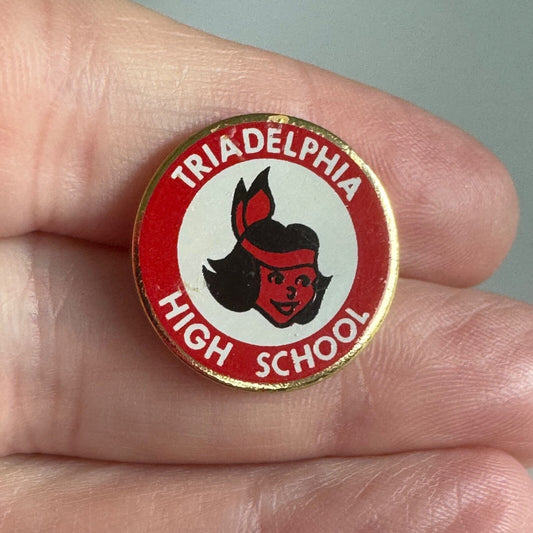 Vintage Triadelphia High School Red & White Mascot Lapel Pin Wheeling WV
