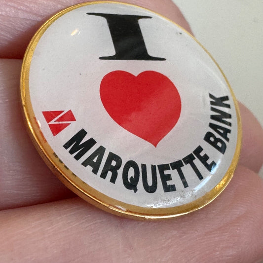 Vintage I Love Marquette Bank Lapel Pin Heart RARE
