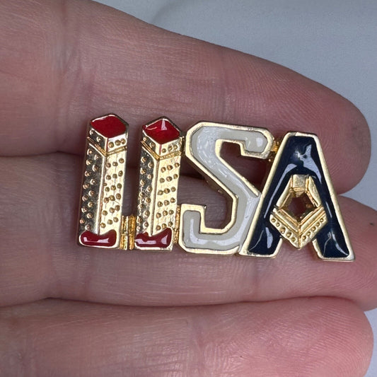 Vintage 9/11 Lapel Pin Twin Towers Pentagon USA Red White Blue Enamel Gold Tone