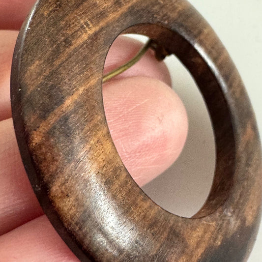 Vintage Wooden Open Circle Brooch Pin