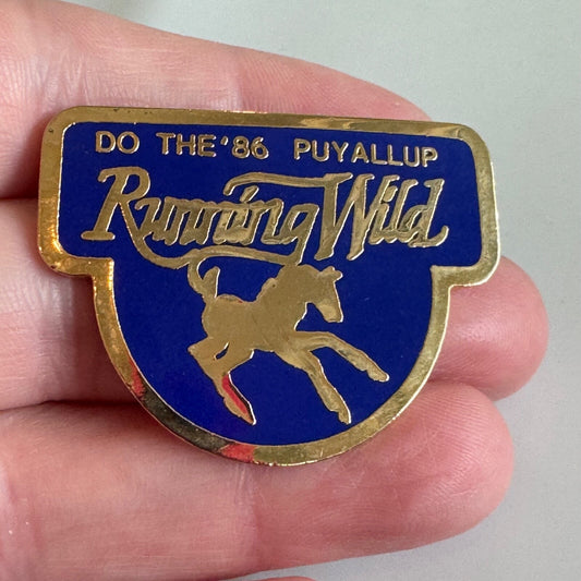 Do the '86 Pyallup Running Wild 1986 Enamel Pin Blue Gold Rodeo Theme