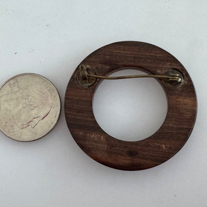 Vintage Wooden Open Circle Brooch Pin