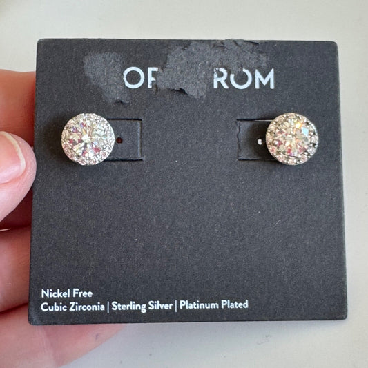 Nordstrom Halo Cubic Zirconia Stud Earrings Silver Tone New On Card Pierced $98