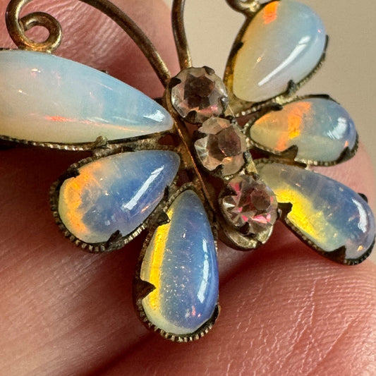 Antique Opal Look Butterfly Brooch C-Clasp Pin