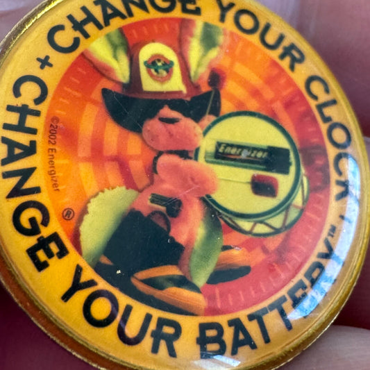 Vintage Change Your Clock Change Your Battery Energizer Bunny Fireman Pin 2002