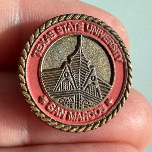 Vintage Texas State University San Marcos Coat of Arms Shield Crest Lapel Pin 