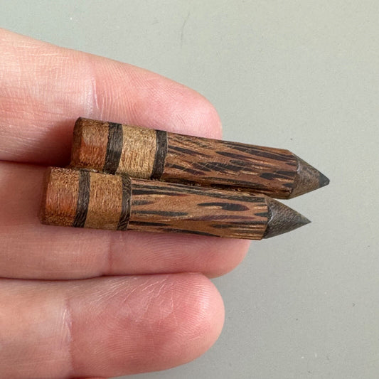 Vintage Hand-Crafted Wooden Pencil Brooch Many Types of Wood Pin