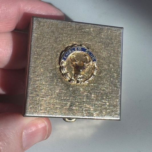 Vintage Emblem Club Hinged Trinket Pill Box Gold Tone Elks BPOE