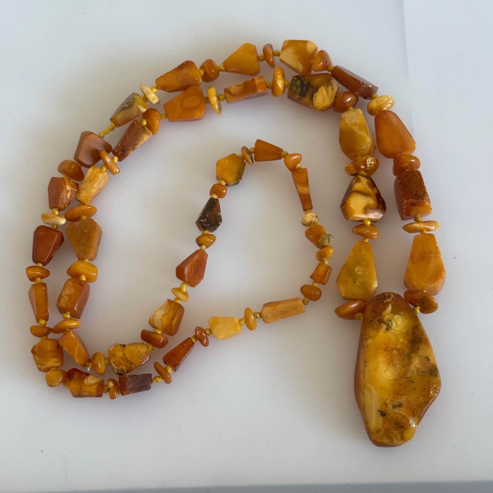 Vintage 25" Hand Knotted Amber Necklace 34g Cognac Butterscotch Egg Yolk