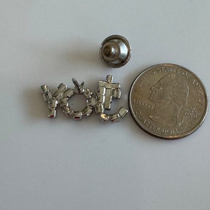 Vintage JOY Rhinestone Brooch Pin with Blue Cross