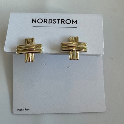 Nordstrom Crisscross Gold-Toned Cross Earrings New On Card Clip-On