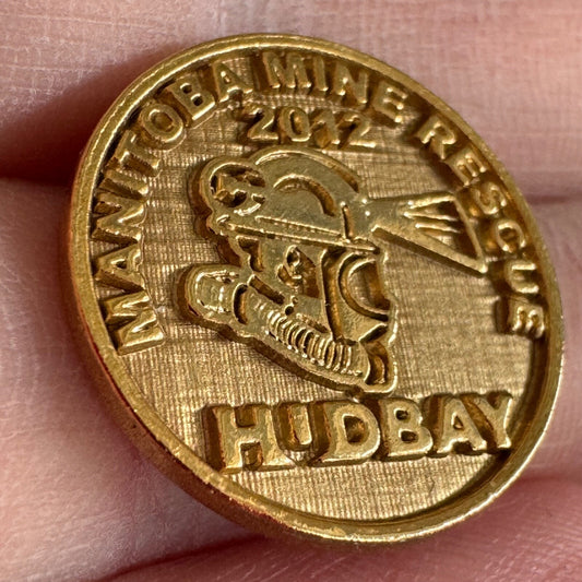 2012 Manitoba Mine Rescue Competition HudBay Gold Tone Lapel Pin 