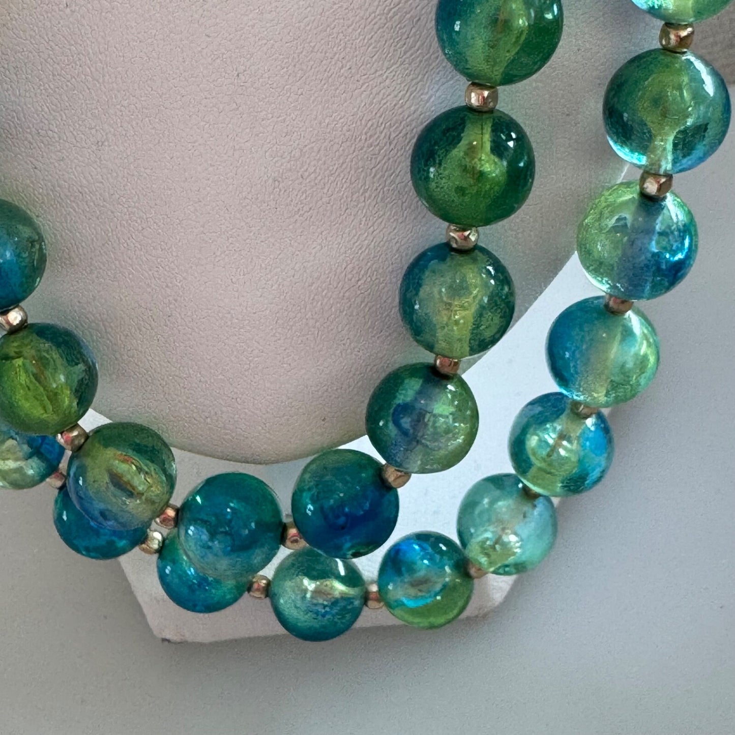 Vintage Hong Kong Two Strand Blue Green Ombre Necklace