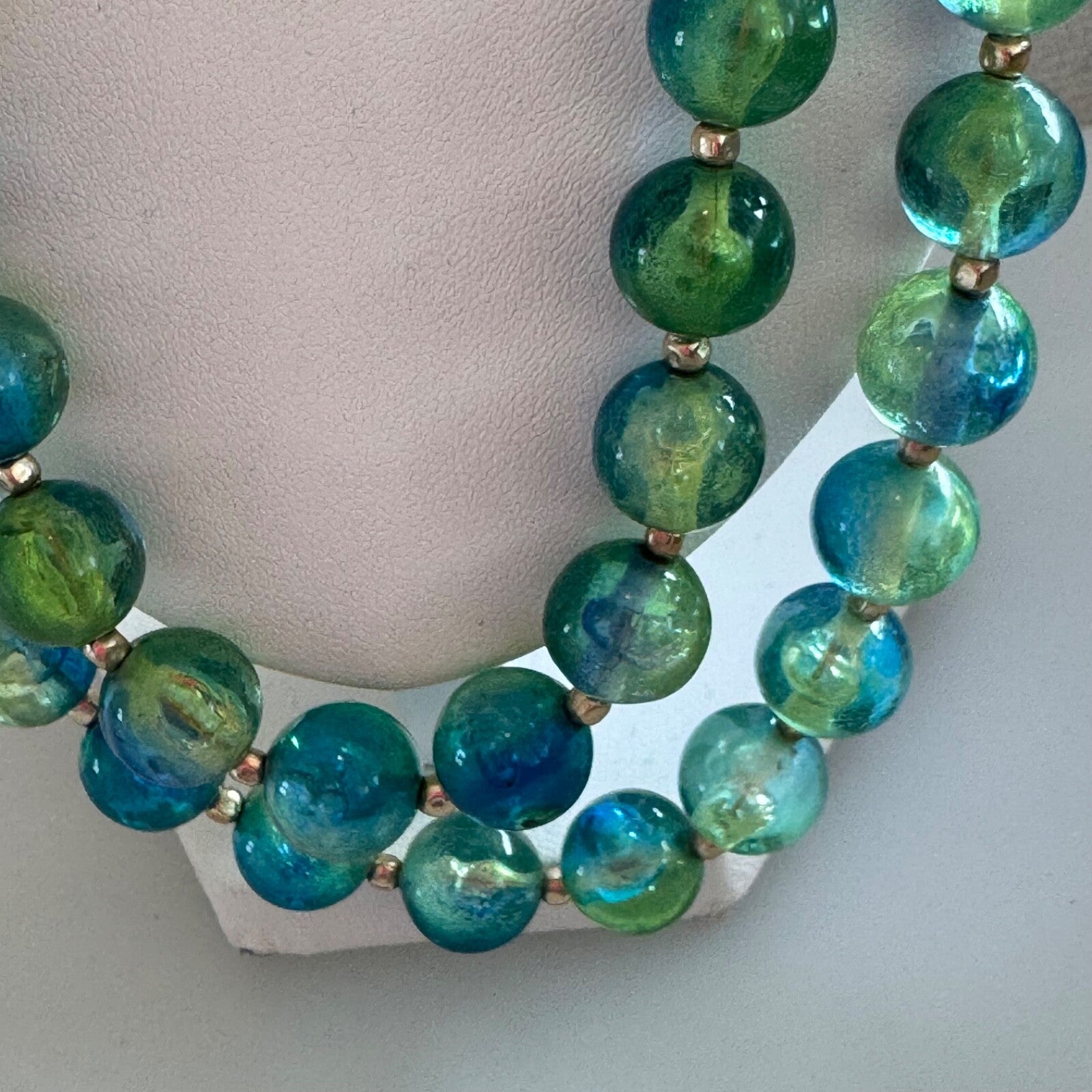 Vintage Hong Kong Two Strand Blue Green Ombre Necklace