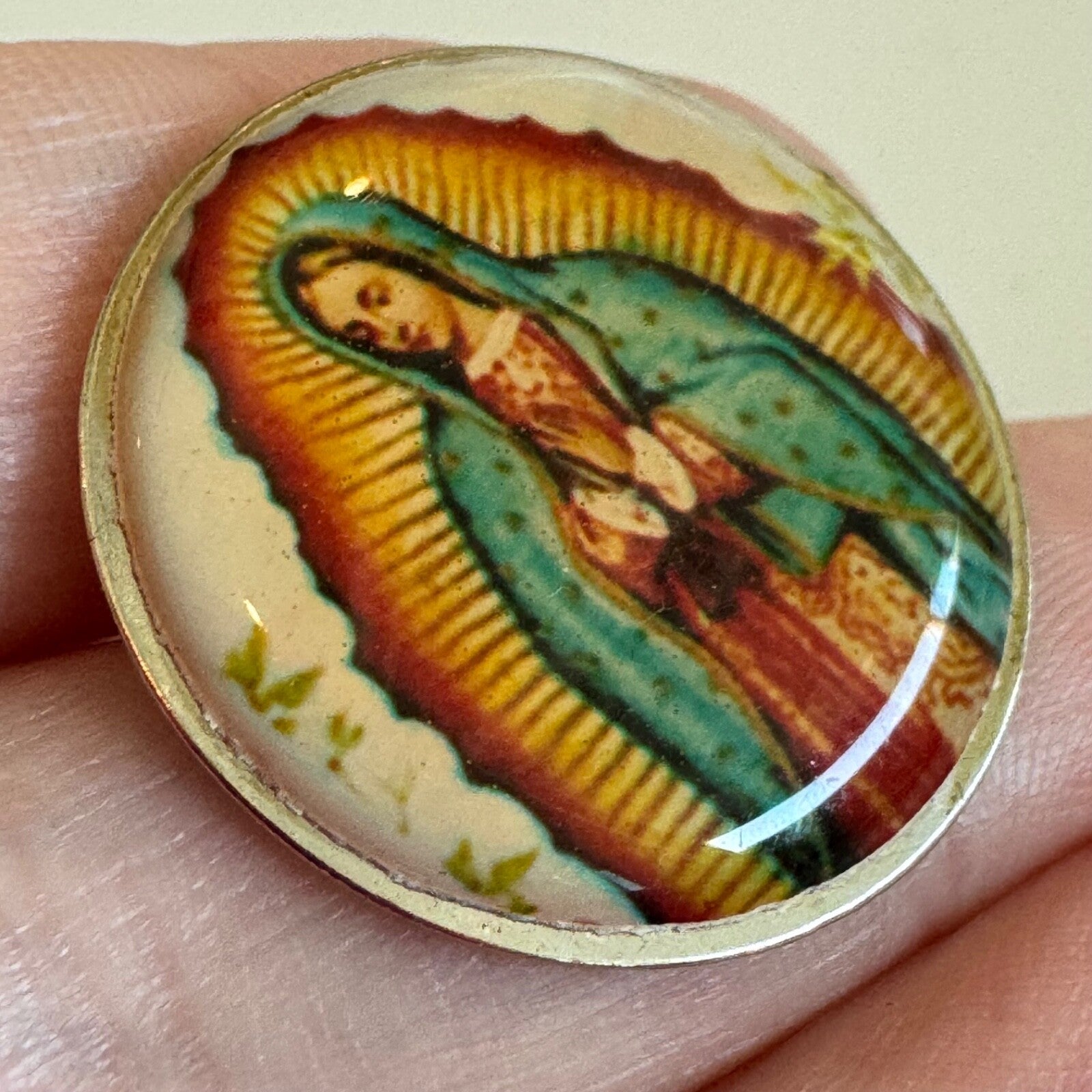 Vintage Our Lady of Guadalupe Traditional Image Domed Pin