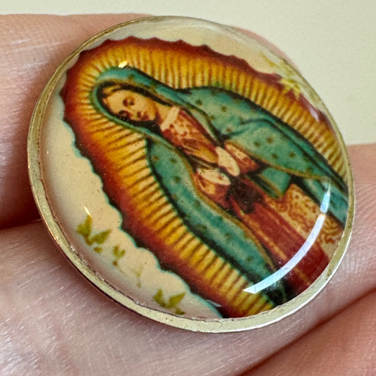 Vintage Our Lady of Guadalupe Traditional Image Domed Pin