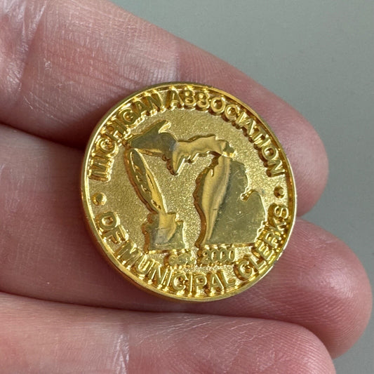 Vintage Michigan Association of Municipal Clerks Gold Tone Lapel Pin Tie Tack