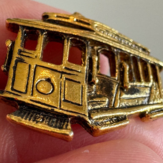 Vintage Gold Tone Trolley Car Streetcar Lapel Pin Large Tie Tack