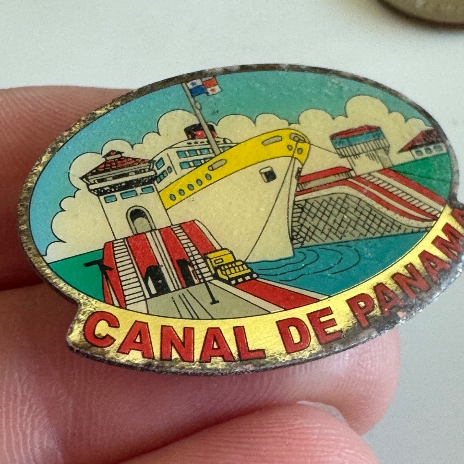 VINTAGE CANAL DE PANAMA PIN PANAMA CANAL SHIP FERRY LOCK SOUVENIR HATPIN GIFT