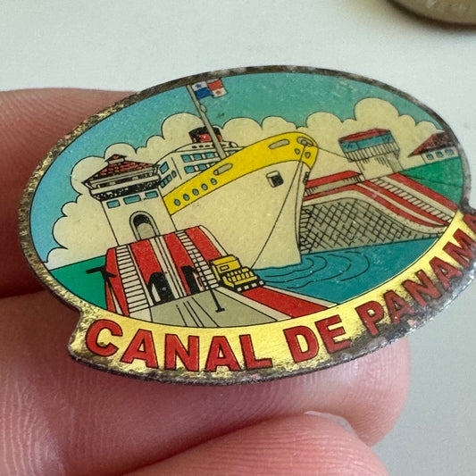 VINTAGE CANAL DE PANAMA PIN PANAMA CANAL SHIP FERRY LOCK SOUVENIR HATPIN GIFT