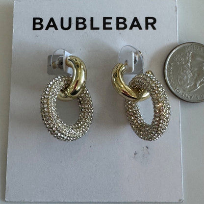 Bauble Bar Heather Hoop Gold Tone Earrings With Crystal Circle New On Card
