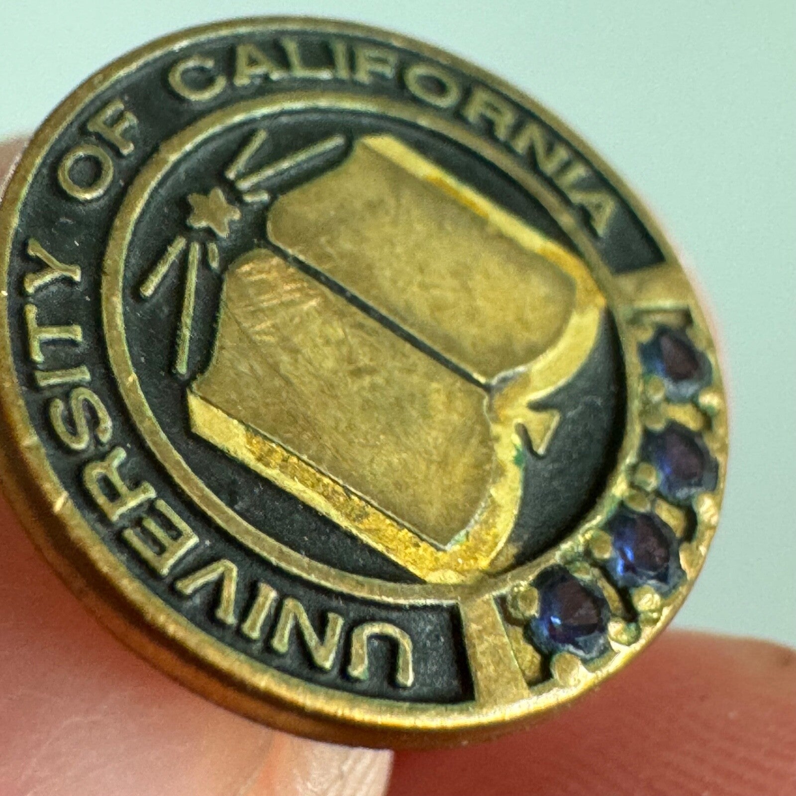 University of California Four Blue Stones Employee Service Tie Tack Pin