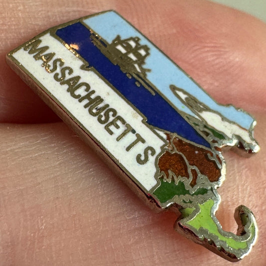 Massachusetts State Shape Souvenir Pin with Ship and Cape Cod Design 