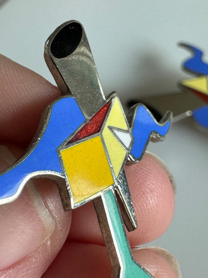 Vtg Acme Studios Alchi X Alchimia Modernist Enamel Pin Brooch Earrings Set