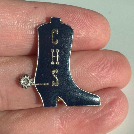 Vintage CHS High School Cowboy Boot with Spurs Lapel Pin Blue Silver