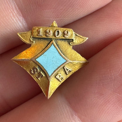 Antique 1909 St BA St Barnabas School ? Lapel Pin Engraved