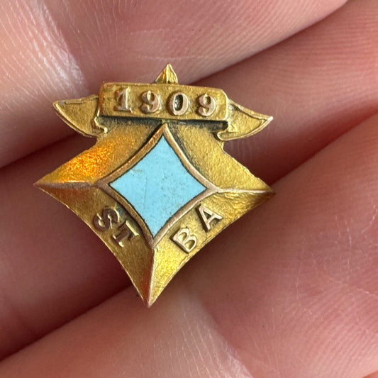 Antique 1909 St BA St Barnabas School ? Lapel Pin Engraved