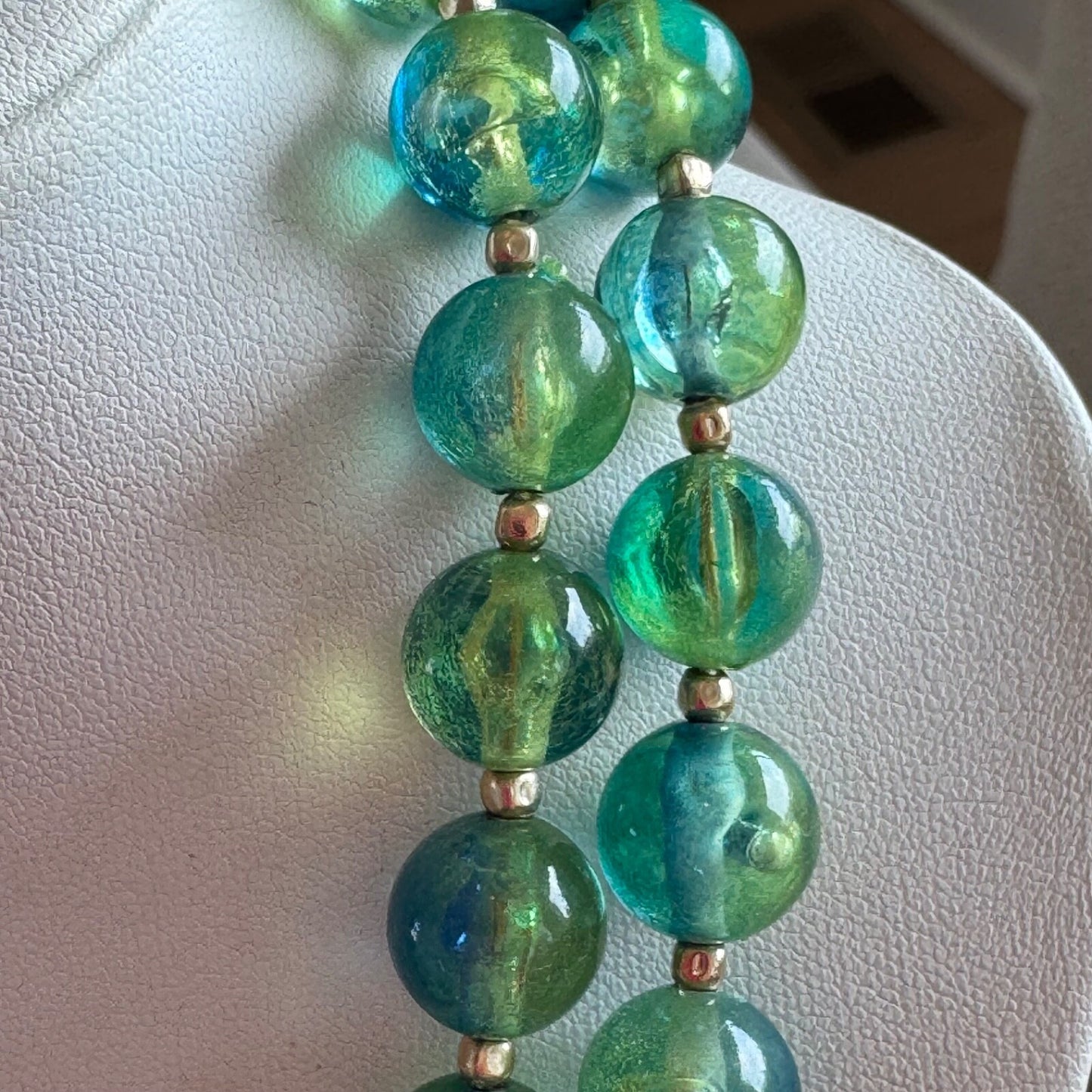 Vintage Hong Kong Two Strand Blue Green Ombre Necklace