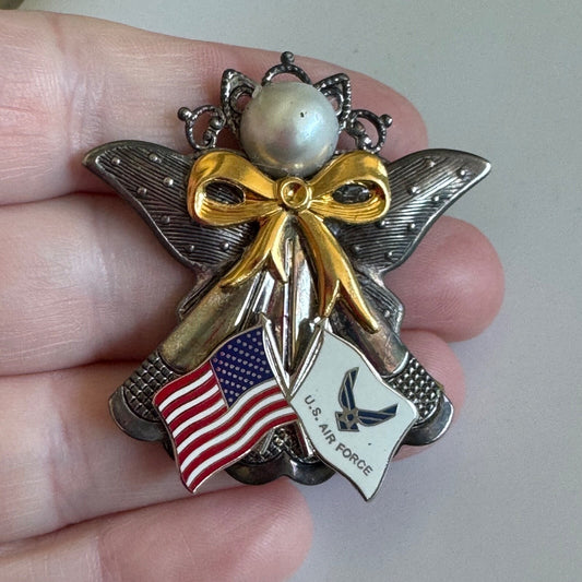 US Air Force Angel Support Ribbon Enamel Lapel Pin Brooch Mom Grandma Wife
