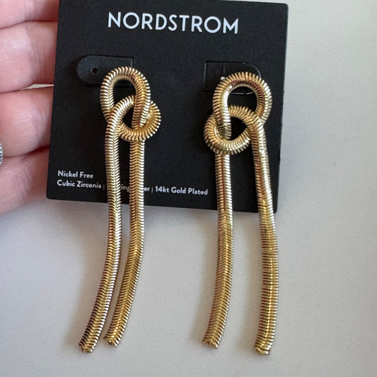 Nordstrom Knotted Snake Chain Linear Drop Earrings New On Card Pierced