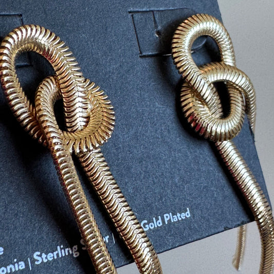 Nordstrom Knotted Snake Chain Linear Drop Earrings New On Card Pierced