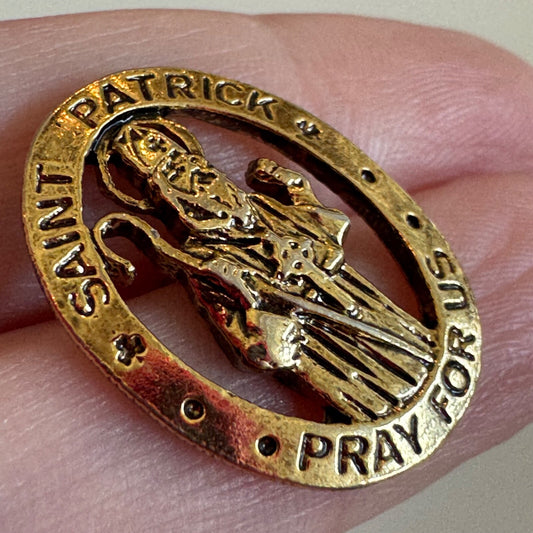 Saint Patrick “Pray for Us” Oval Catholic Brass Tone Pin St