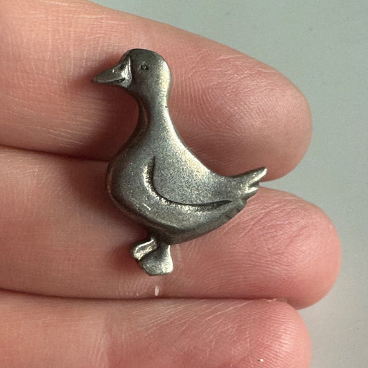 Vintage Signed Pewter Duck Lapel Pin Tie Tack 1985