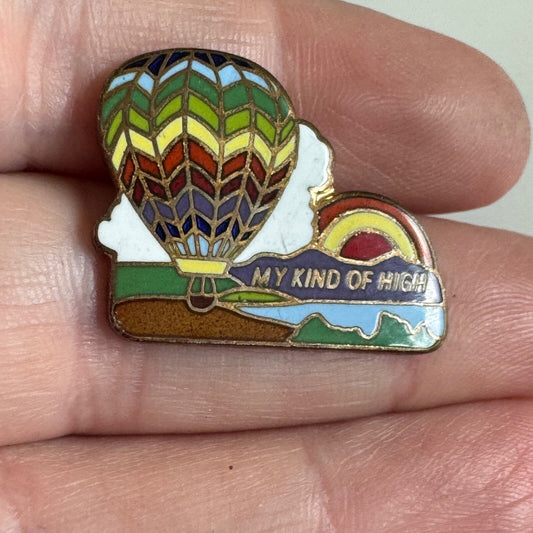Vintage My Kind of High Hot Air Balloon Lapel Pin Enamel Rainbow