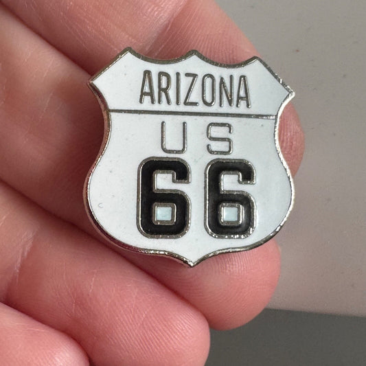 Arizona Route 66 White Enamel Highway Shield Souvenir Travel Pin Rte Rt