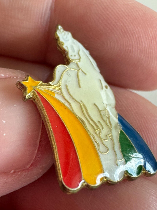 Vintage Unicorn Walking on Rainbow Star Lapel Pin