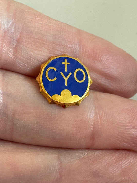 Vintage CYO Catholic Youth Organization Blue and Gold Enamel Pin