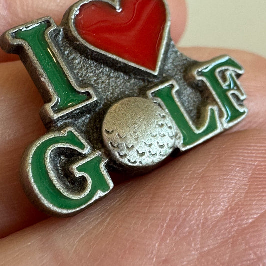 Pewter Enamel I Love Golf Heart Tie Tack Lapel Pin