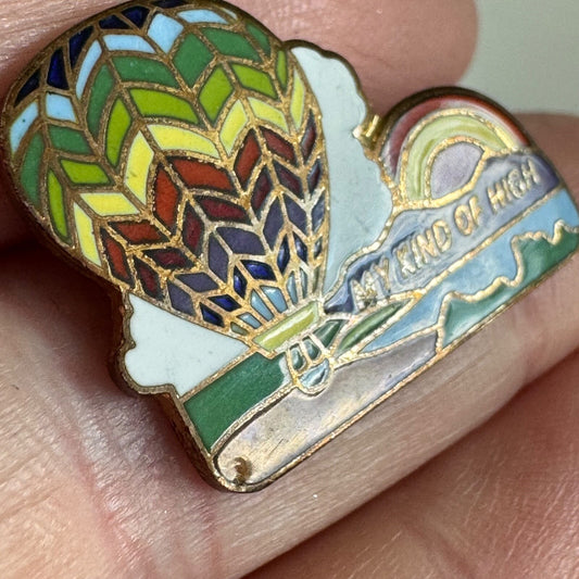 Vintage My Kind of High Hot Air Balloon Lapel Pin Enamel Rainbow