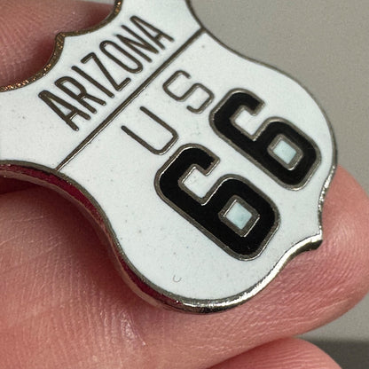 Arizona Route 66 White Enamel Highway Shield Souvenir Travel Pin Rte Rt