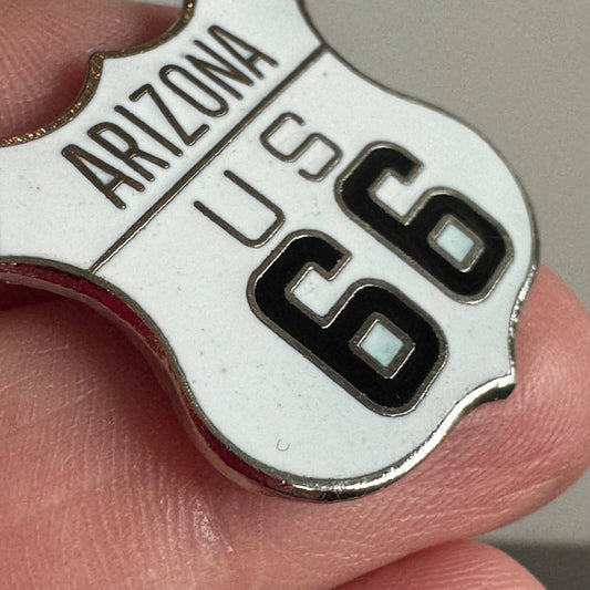 Arizona Route 66 White Enamel Highway Shield Souvenir Travel Pin Rte Rt