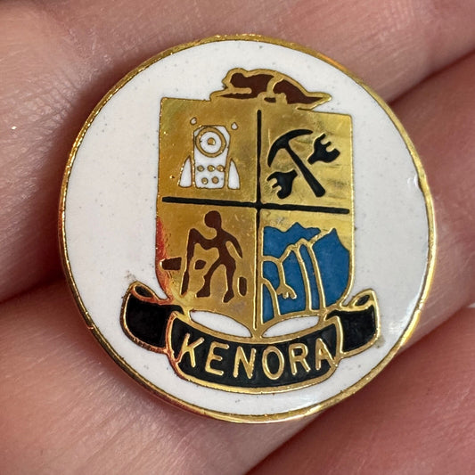 Vintage Kenora Coat of Arms Ontario Enamel Lapel Pin Canada