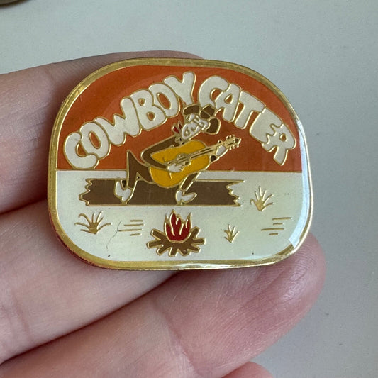 Vintage Cowboy Cater Lapel Pin Campfire Guitar