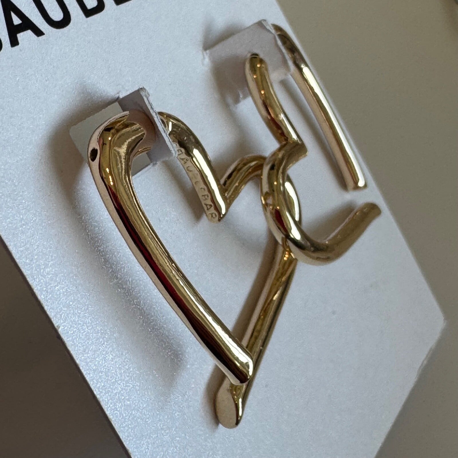 Bauble Bar Emory Open Heart Earrings Gold Tone New On Card Pierced $48