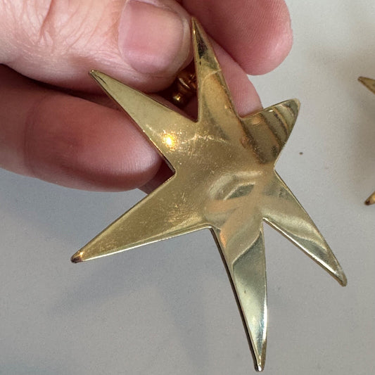 Large Gold Tone Abstract Six Pointed Star Pierced Earrings