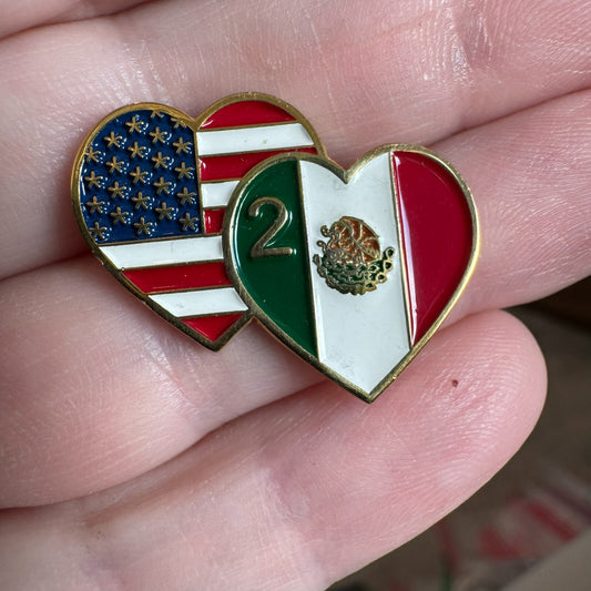 American and Mexican Friendship Flag Heart Lapel Pin Enamel USA Mexico